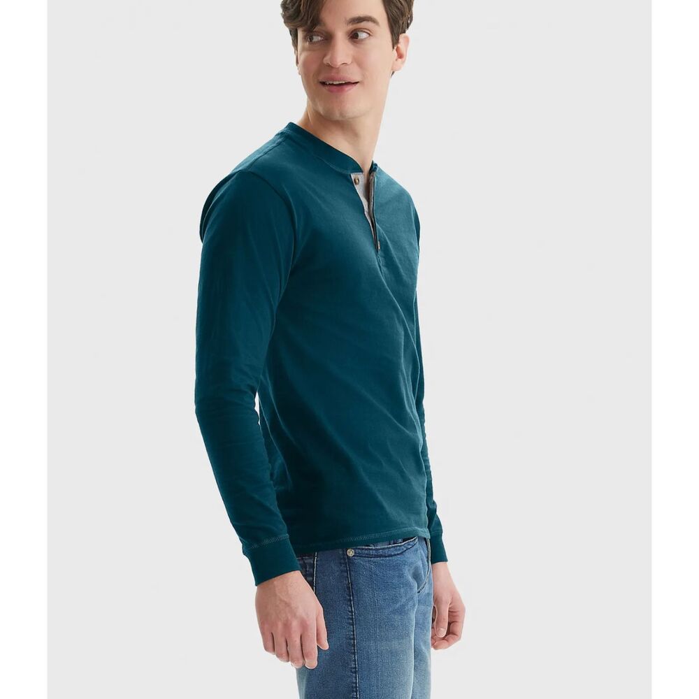 Hanes Long Sleeve Blue Striped Beefy T Size Medium Mens